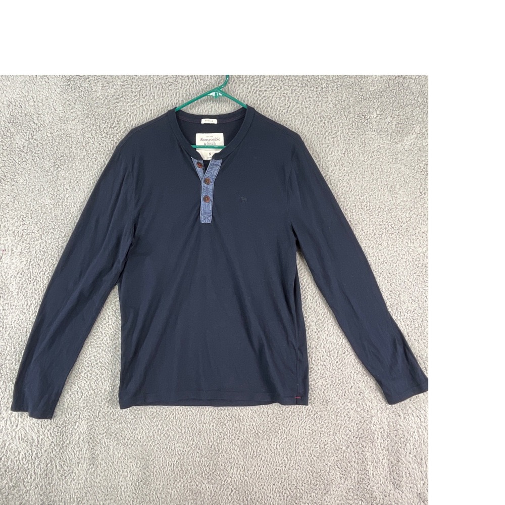 Abercrombie & Fitch Henley Shirt Mens Small Navy Blue Muscle Fit Long Sleeve
